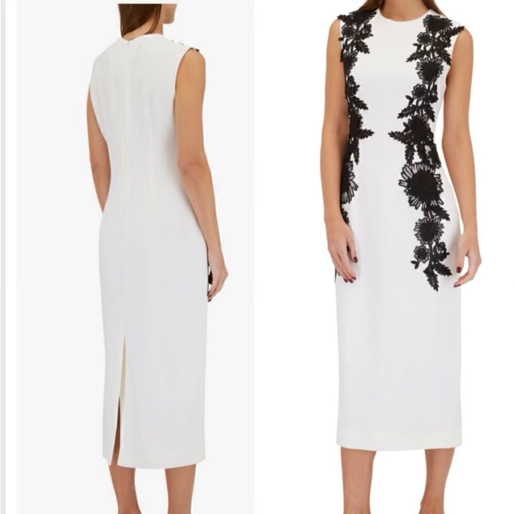 Lela Rose Black & White Appliqué Wool
Sheath Dress